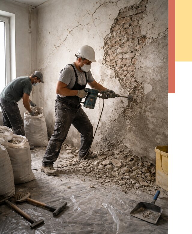 Демонтаж штукатурки со стен в Жигулевске от 7286 руб/м² — быстро и недорого | ОТДЕЛОЧНИК-Жгл