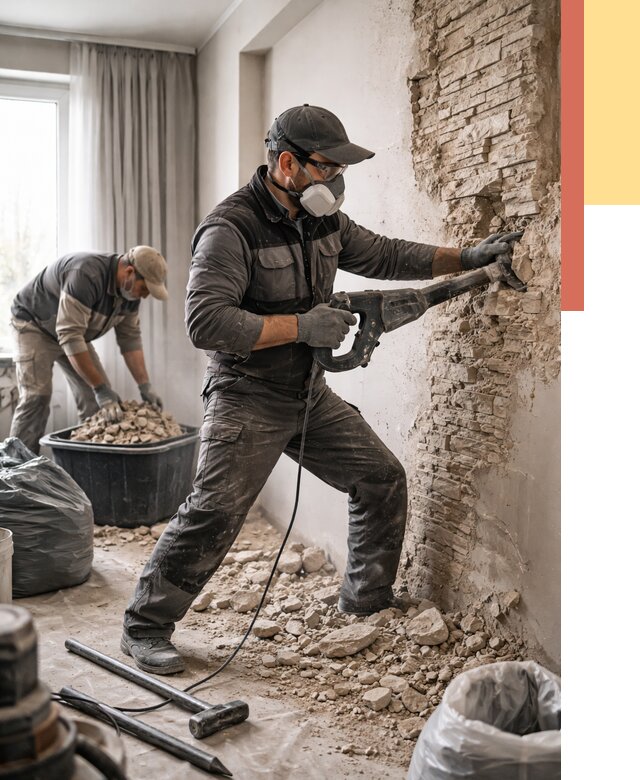 Демонтаж декоративного камня в Жигулевске от 1467 руб/м² — быстро и недорого | ОТДЕЛОЧНИК-Жгл