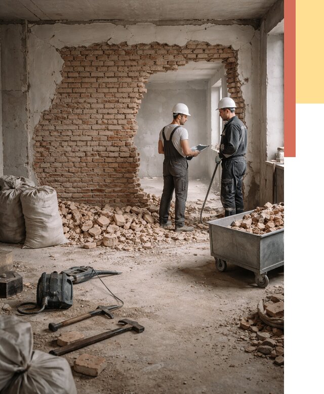 Демонтаж кирпичных стен в Жигулевске от 4250 руб. — быстро, недорого, под ключ | ОТДЕЛОЧНИК-Жгл