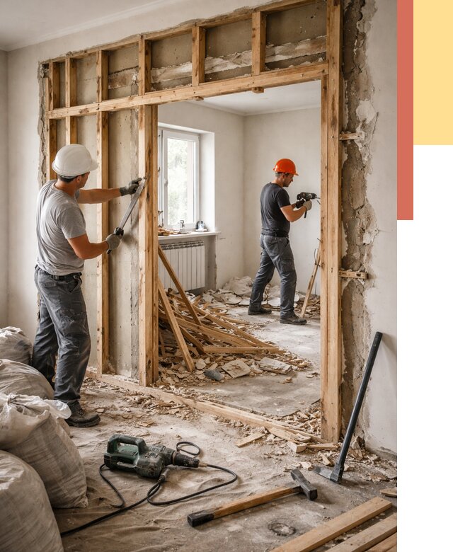 Демонтаж деревянных перегородок в Жигулевске от 3238 руб. — быстро и недорого | ОТДЕЛОЧНИК-Жгл