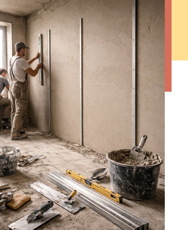 Штукатурка стен по маякам в Жигулевске от 5565 руб./м² — выравнивание под ключ | ОТДЕЛОЧНИК-Жгл