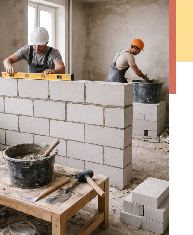 Кладка перегородок из газобетона в Жигулевске от 3238 руб. под ключ | ОТДЕЛОЧНИК-Жгл