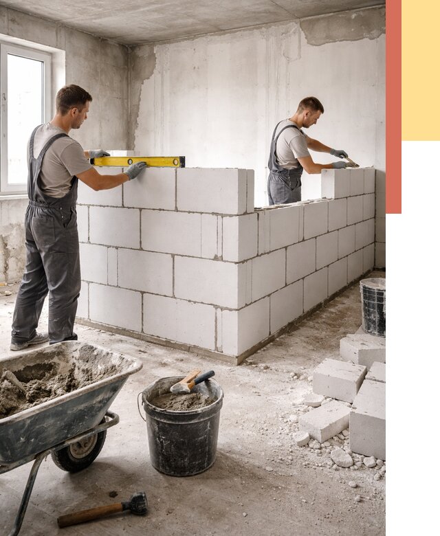 Кладка перегородок из ПГП в Жигулевске от 2530 руб./м2 — монтаж и возведение под ключ | ОТДЕЛОЧНИК-Жгл