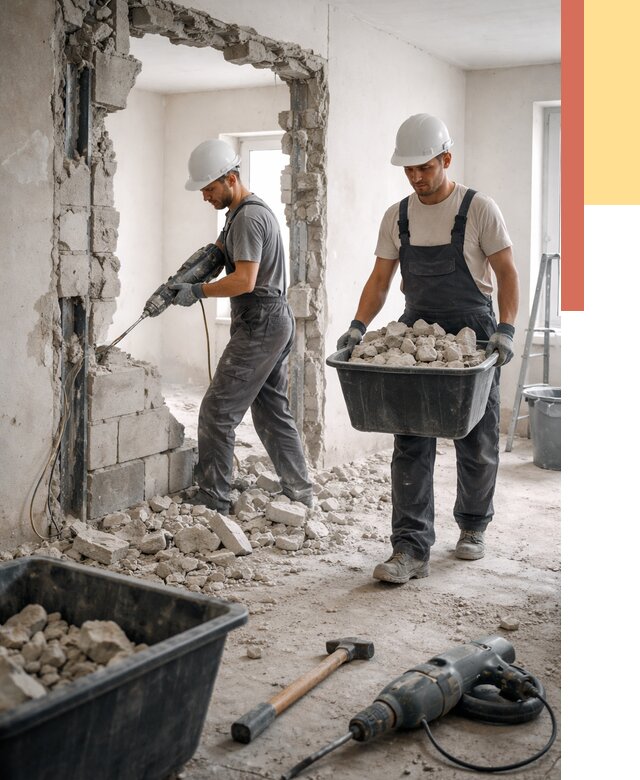 Демонтаж блоковых перегородок в Жигулевске от 3795 руб. — быстро и недорого | ОТДЕЛОЧНИК-Жгл