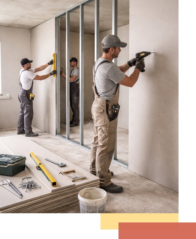 Однослойная перегородка из гипсокартона в Жигулевске под ключ, монтаж и отделка