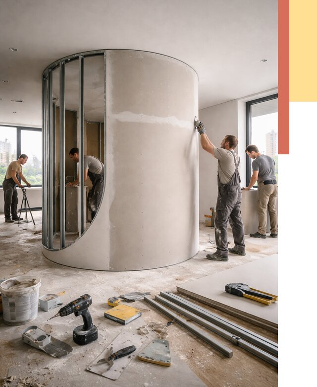 Радиусная перегородка из гипсокартона в Жигулевске от 2935 руб. под ключ | ОТДЕЛОЧНИК-Жгл