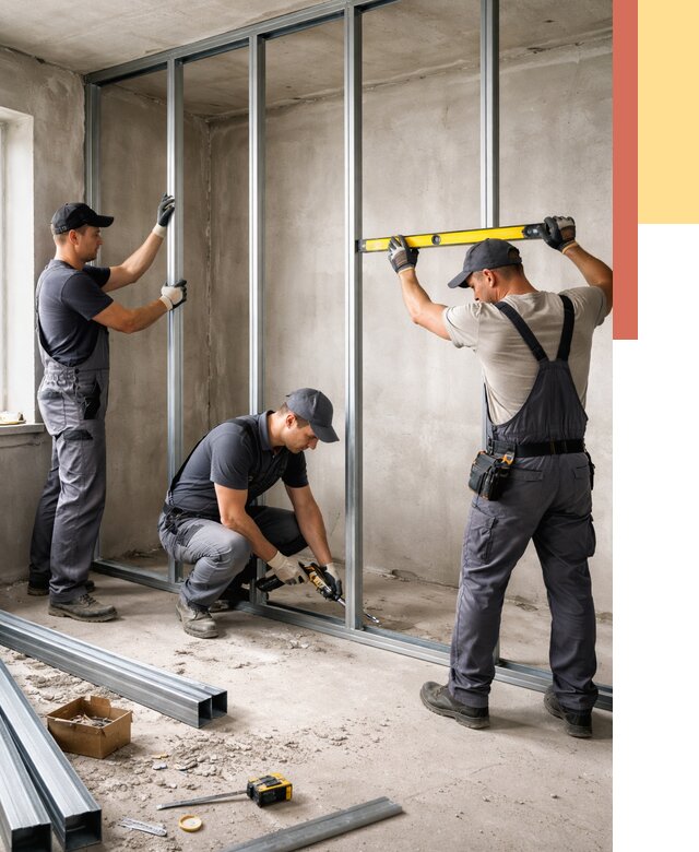 Монтаж каркаса перегородки из профиля в Жигулевске от 759 руб. | ОТДЕЛОЧНИК-Жгл