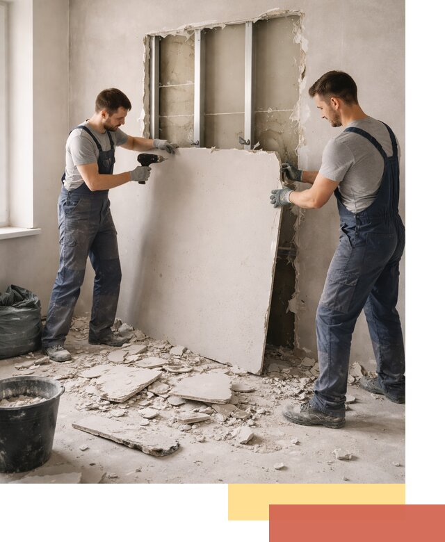 Демонтаж перегородки из гипсокартона в Жигулевске быстрый и аккуратный