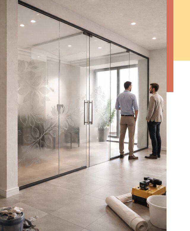 Стеклянные перегородки с рисунком в Жигулевске от 12649 руб. монтаж и нанесение | ОТДЕЛОЧНИК-Жгл