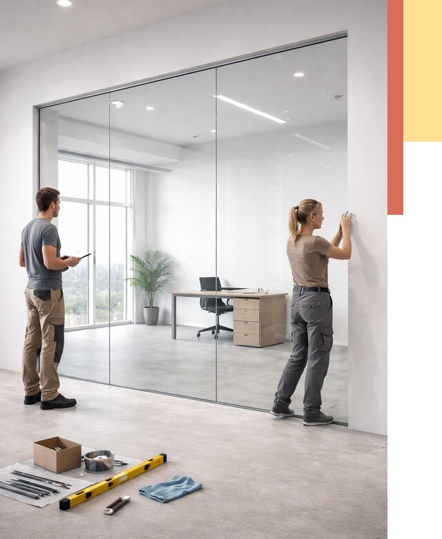 Перегородки из закаленного стекла в Жигулевске от 9613 руб. под ключ | ОТДЕЛОЧНИК-Жгл