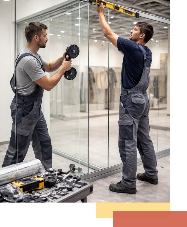 Стеклянные перегородки для магазинов в Жигулевске — монтаж и установка