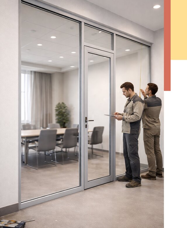 Установка и монтаж алюминиевых перегородок со стеклом в Жигулевске от 8298 руб. | ОТДЕЛОЧНИК-Жгл