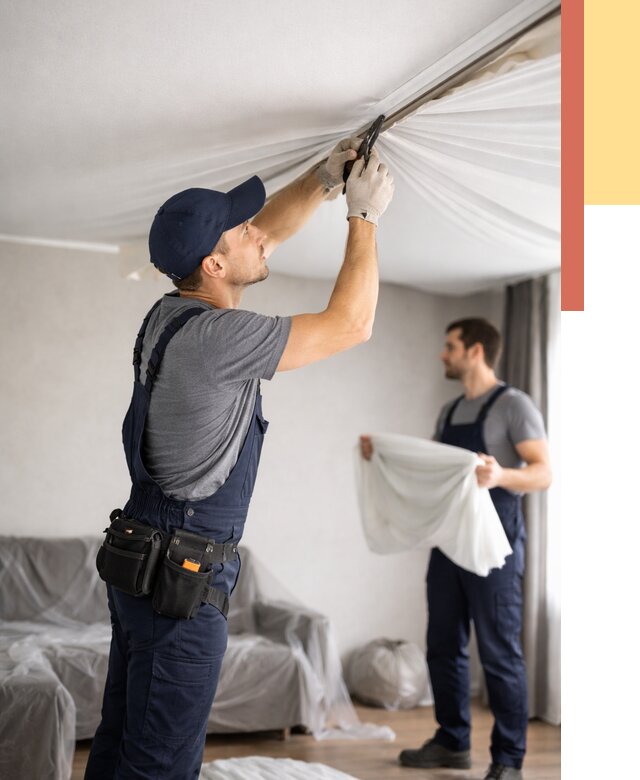 Демонтаж натяжного потолка в Жигулевске от 4554 руб. — снятие и разбор под ключ | ОТДЕЛОЧНИК-Жгл