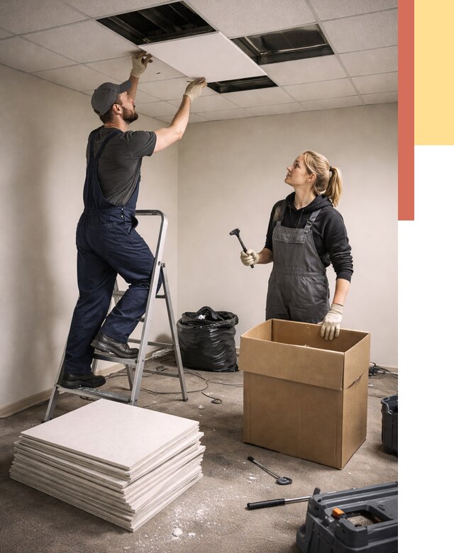 Демонтаж потолочной плитки в Жигулевске от 4554 руб. быстро и недорого | ОТДЕЛОЧНИК-Жгл