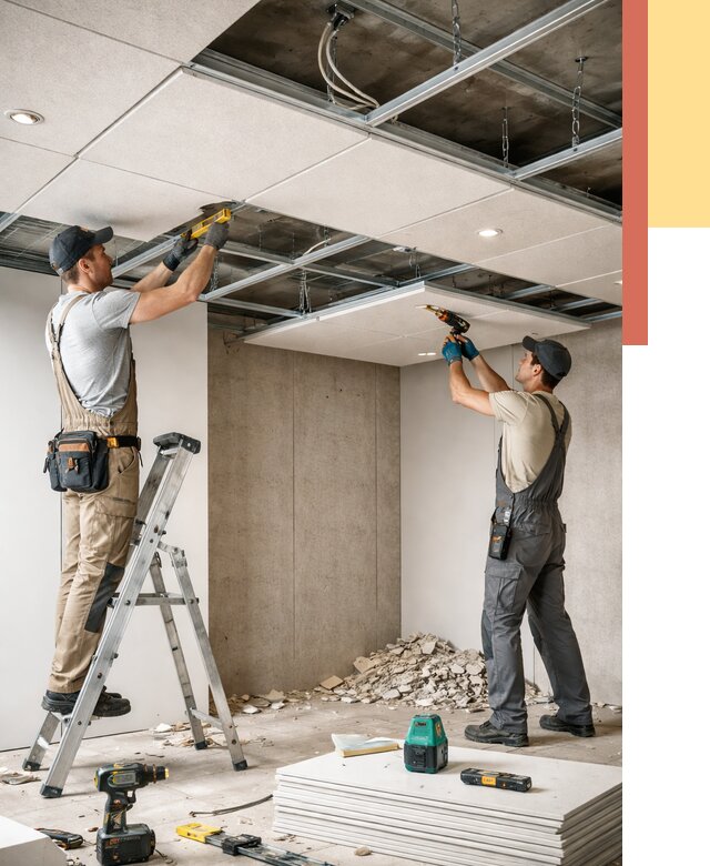 Монтаж акустического потолка в Жигулевске от 6577 руб/м2 — быстро и недорого | ОТДЕЛОЧНИК-Жгл