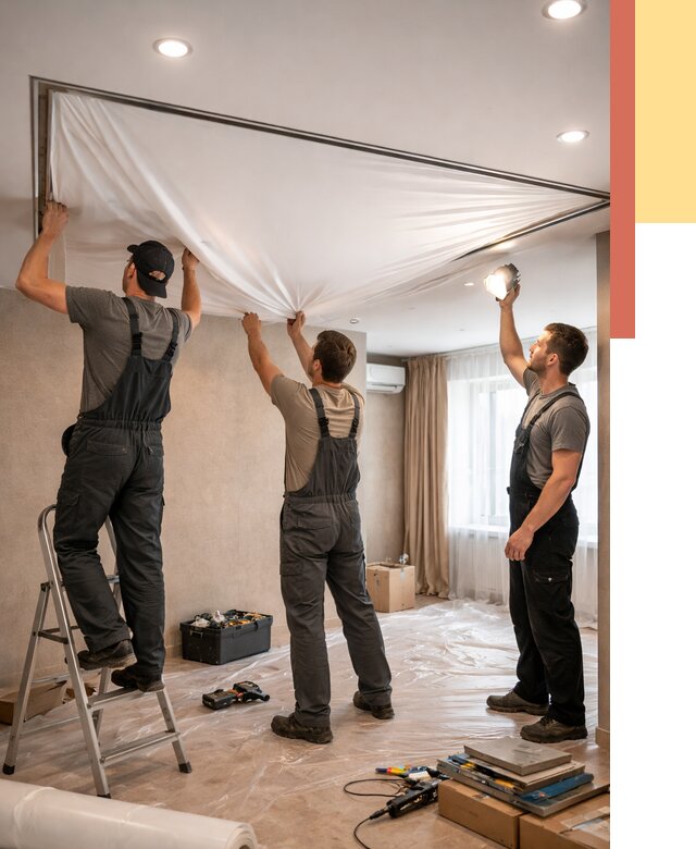 Монтаж ПВХ натяжного потолка в Жигулевске от 3542 руб. под ключ | ОТДЕЛОЧНИК-Жгл