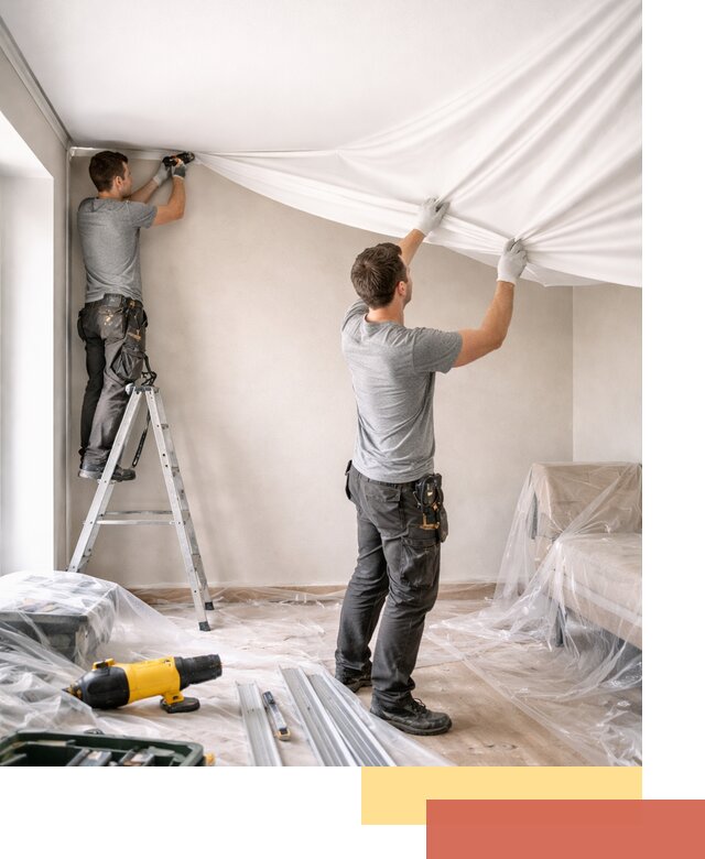 Монтаж тканевого натяжного потолка в Жигулевске недорого и быстро