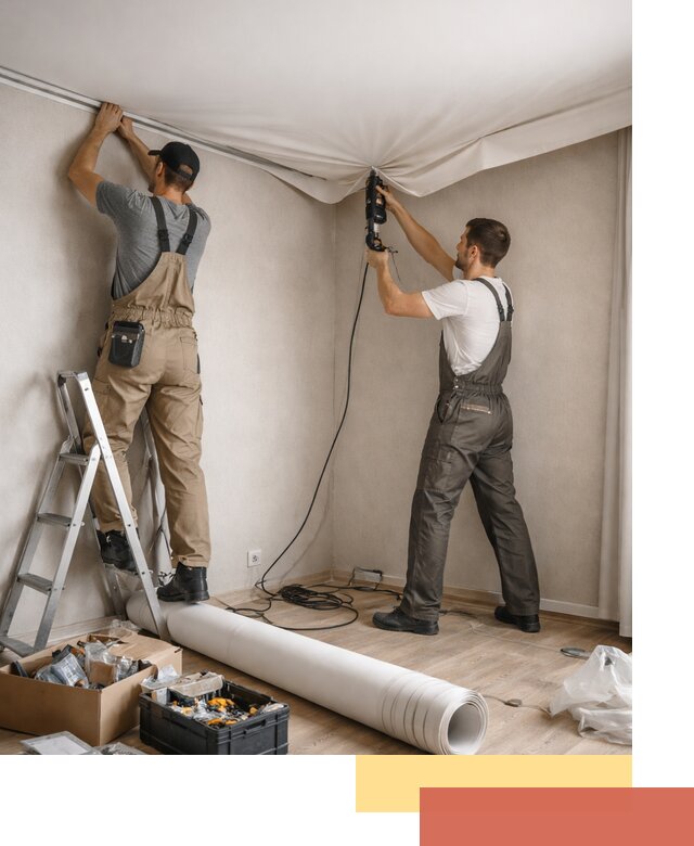 Монтаж цветного натяжного потолка в Жигулевске за один день