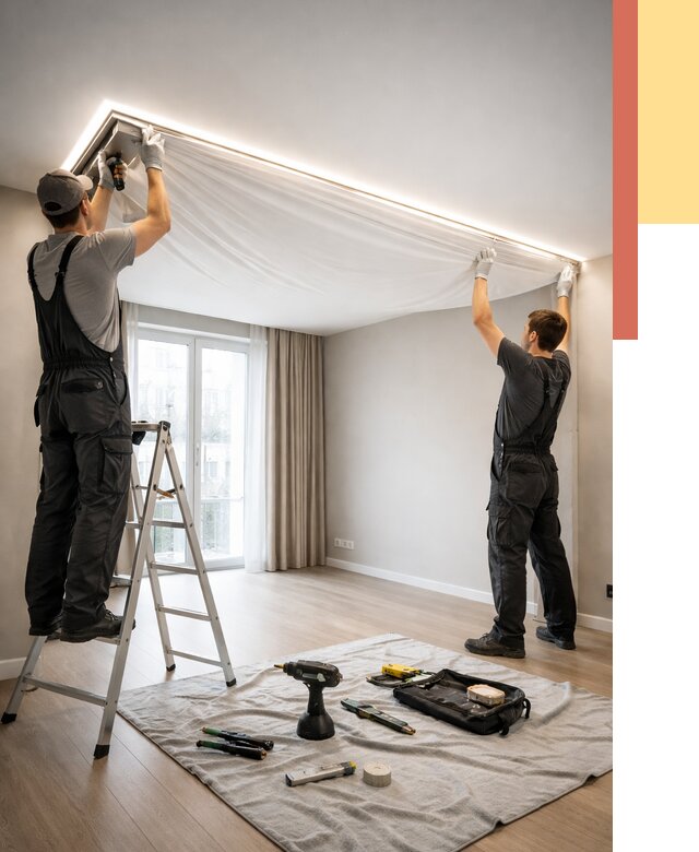 Монтаж парящего натяжного потолка в Жигулевске от 4554 руб. быстро и недорого | ОТДЕЛОЧНИК-Жгл