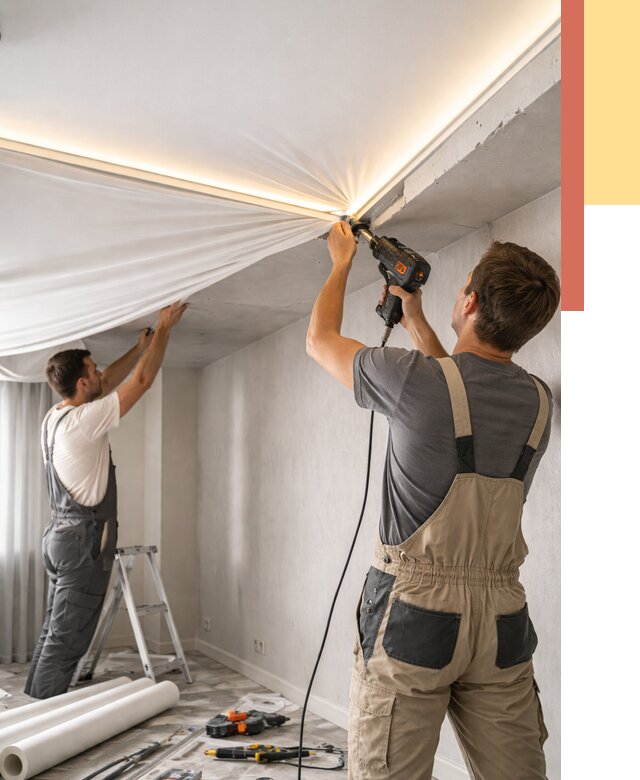 Монтаж натяжного потолка с подсветкой в Жигулевске от 961 руб. | ОТДЕЛОЧНИК-Жгл