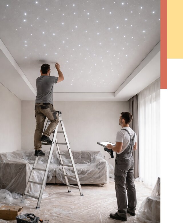 Монтаж натяжного потолка «звездное небо» в Жигулевске от 6577 руб. | ОТДЕЛОЧНИК-Жгл