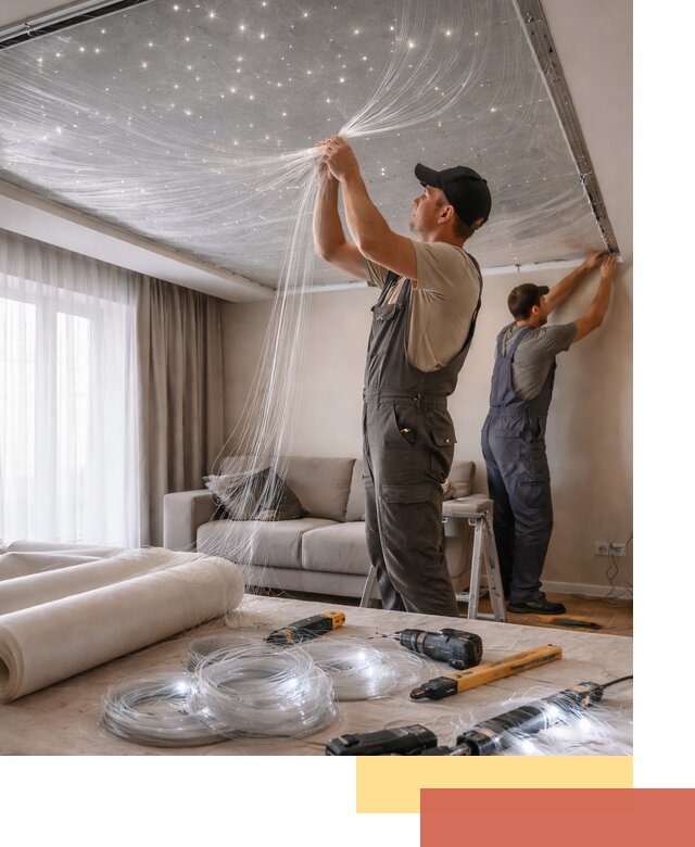 Монтаж натяжного потолка «Звездное небо» в Жигулевске