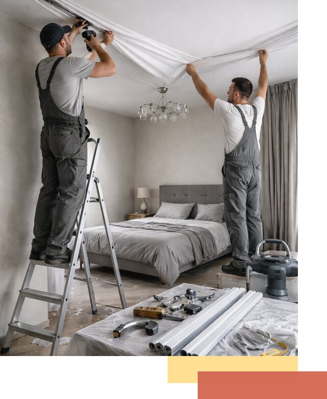 Монтаж натяжного потолка в спальне в Жигулевске