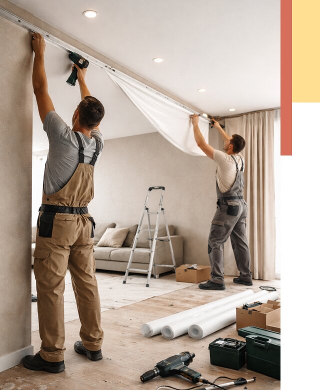 Монтаж натяжного потолка в гостиной в Жигулевске от 557 руб. | ОТДЕЛОЧНИК-Жгл