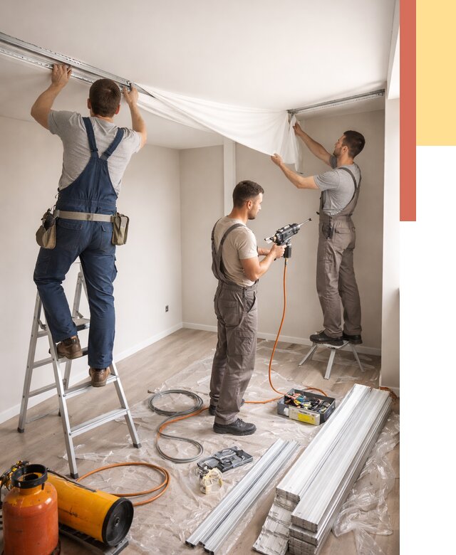 Монтаж натяжного потолка в студии в Жигулевске от 5565 руб. — быстро и недорого | ОТДЕЛОЧНИК-Жгл