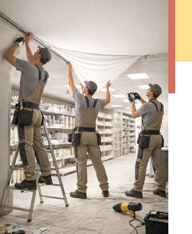 Монтаж натяжного потолка в магазине в Жигулевске от 4554 руб. быстро и недорого | ОТДЕЛОЧНИК-Жгл