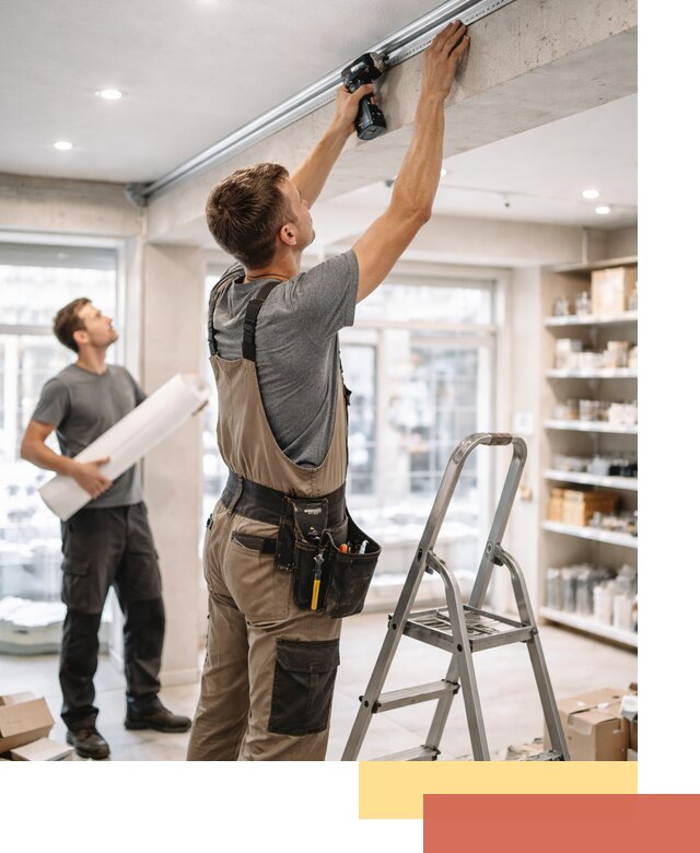 Монтаж натяжных потолков в магазине в Жигулевске