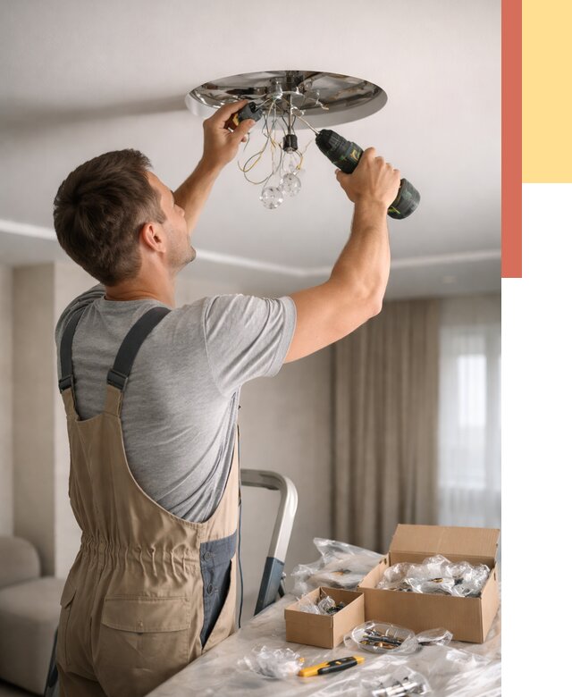 Установка люстры в натяжной потолок в Жигулевске от 1214 руб. | Быстро и недорого — ОТДЕЛОЧНИК-Жгл