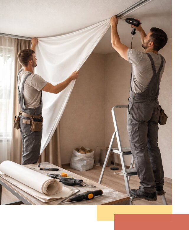 Замена полотна натяжного потолка в Жигулевске быстро и качественно