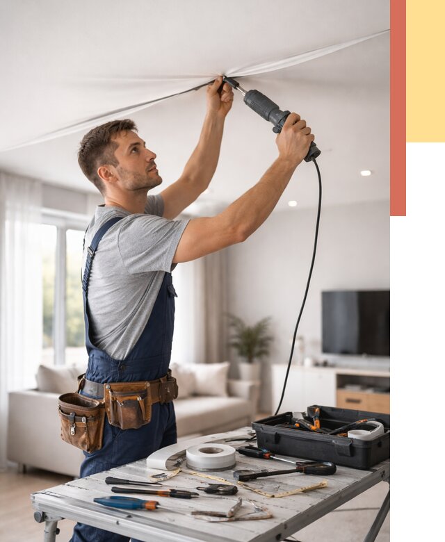 Ремонт натяжных потолков в Жигулевске от 9613 руб. под ключ — ОТДЕЛОЧНИК-Жгл