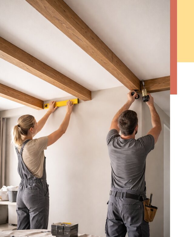 Монтаж декоративных балок на потолок в Жигулевске от 4250 руб. — ОТДЕЛОЧНИК-Жгл